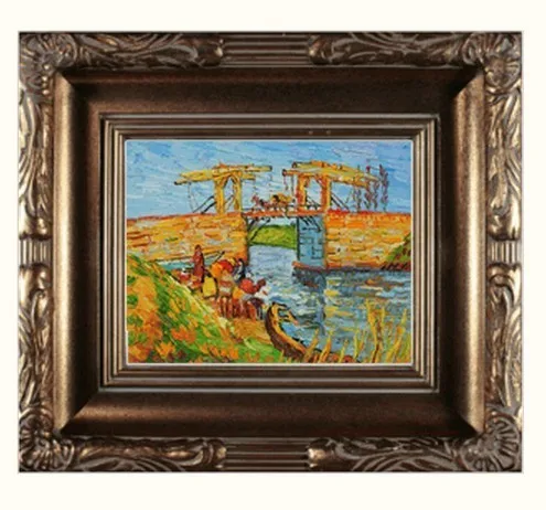 Handpainted Landscape Oil Painting Copy Langlois Bridge at Arles with Women Washing by Vincent Van Gogh Impressionist Art