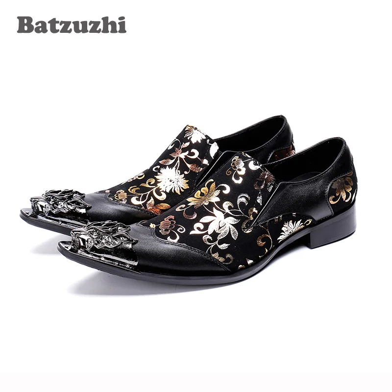 

Batzuzhi Italian Model Men Shoes Fashion Black Leather Business Shoes Men Pointed Dragon Metal Tip Party, Prom zapatos de hombre