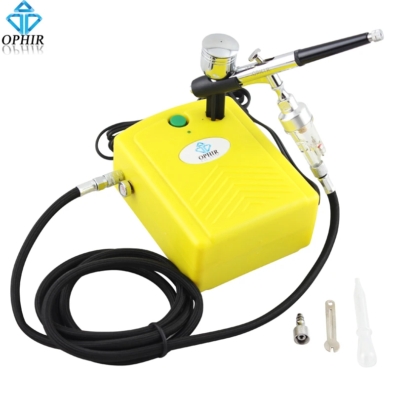 OPHIR Dual Action Airbrush Kit with Air Compressor for Art Painting Cake Decorating Model Hobby Airbrush Gun _AC034+AC004+AC011