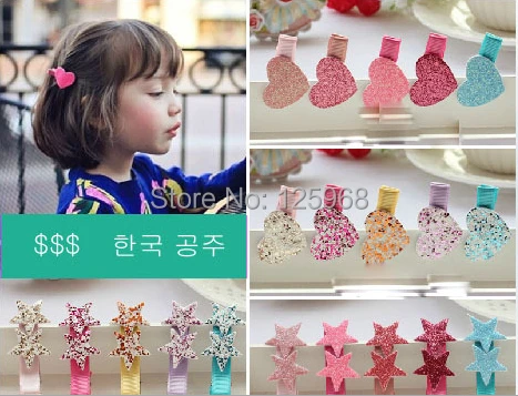 

Free Shipping 2017 New 50pcs/lot Fashion Shiny Star&Heart Design turban Hair Clips Tiny Girls Hairclips Kid's Hair Accessories