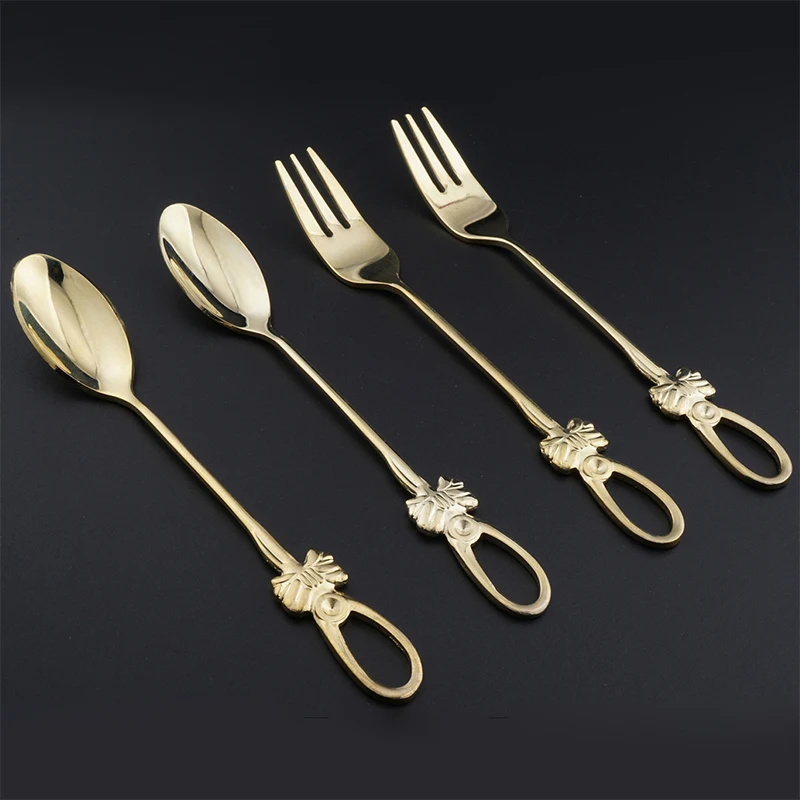 4pcs Stainless Steel Dinnerspoon Fork Sets Butterfly Stainless Steel Coffee TeaSpoon Creative Gold Plated Kitchen Accessories