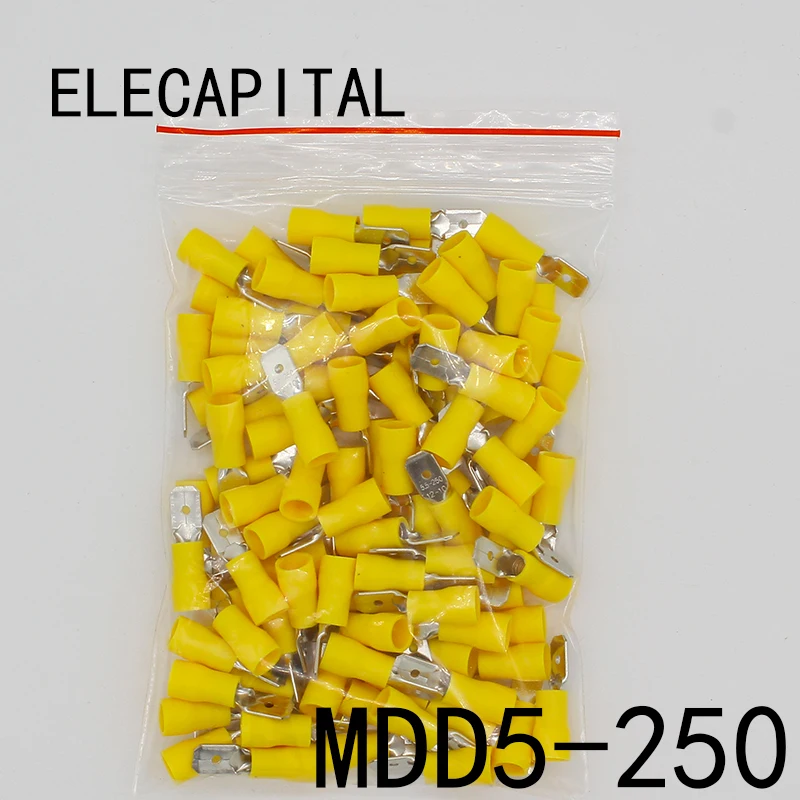 MDD5-250 MDD5.5-250 męski izolowany widelec 100 sztuk/paczka szybkozłączki zaciski zaciskane AWG MDD