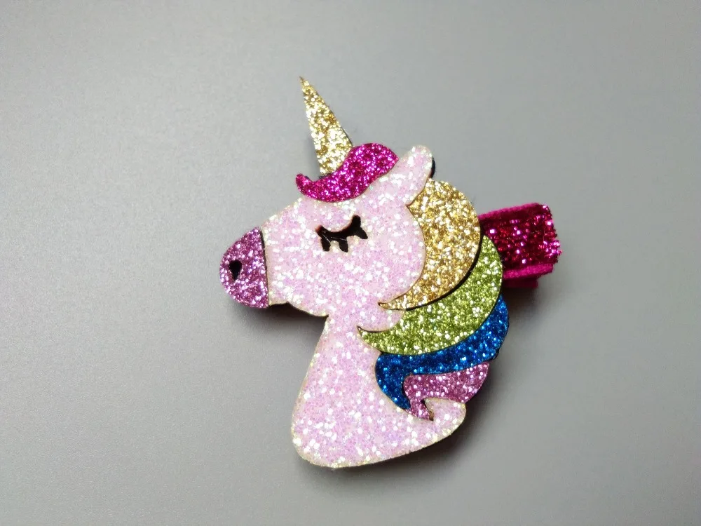 Boutique 10pcs Fashion Cute Glitter Unicorn Hairpins Solid Star Rainbow Hair Clips Princess Photography Drops Hair Accessories