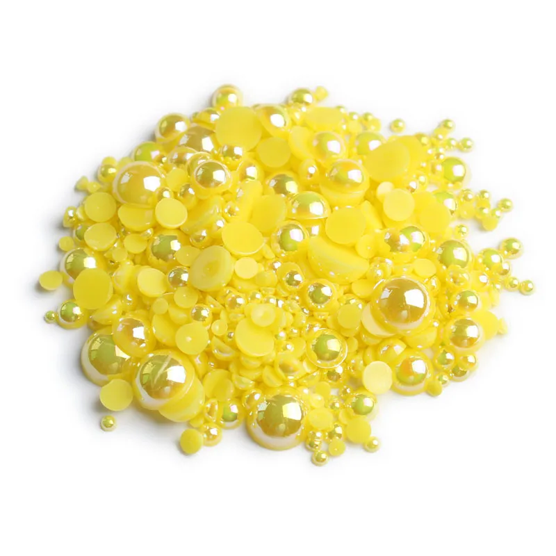 ABS Half Round Flatback Pearls Lemon Yellow AB Color Mix Size 2mm/3mm/4mm/5mm/6mm/8mm 15g Beads Diy Accessories Free shipping