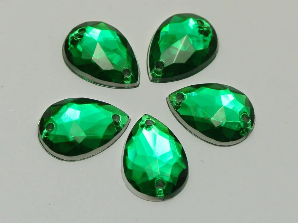 

200 Green Acrylic Teardrop Flatback Sewing Rhinestone Button 10X14mm Sew on beads