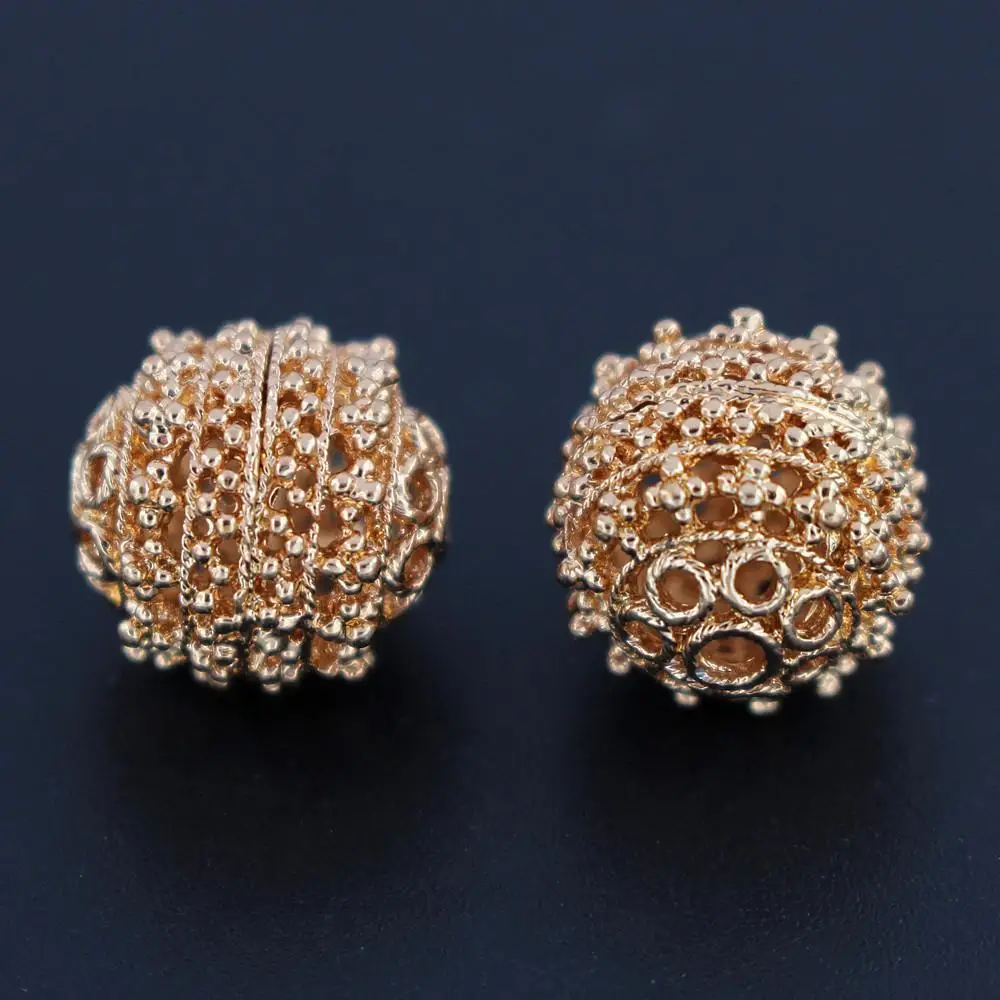 

Quality Gold Color Metal Spacer Bracelet Beads Round Beads Filigree Connectors Beading Findings DIY African Jewelry Making