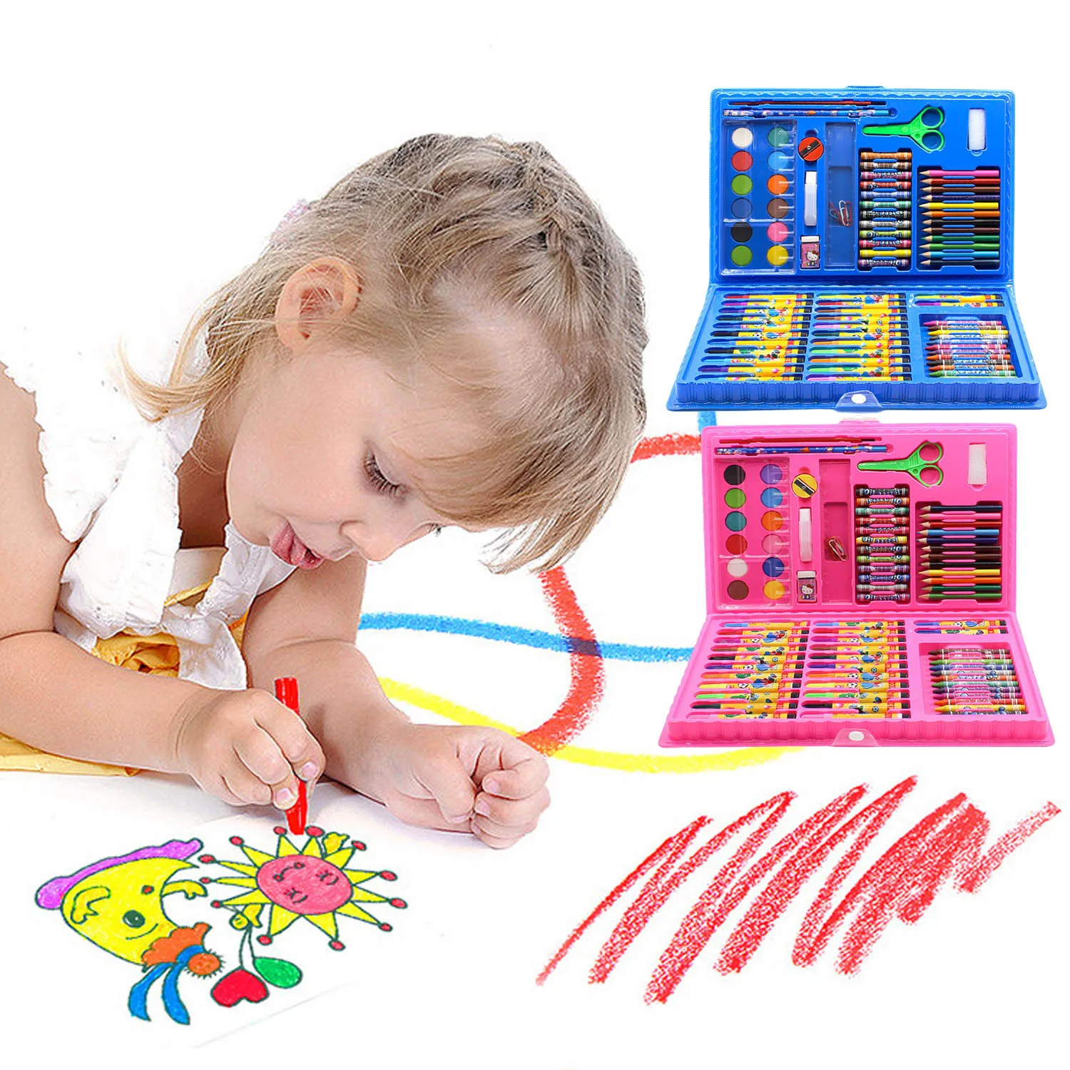 86pcs Children Kids Colored Pencil Artist Kit Painting Crayon Marker Pen Brush Drawing Tools Set Kindergarten Gifts Supplies