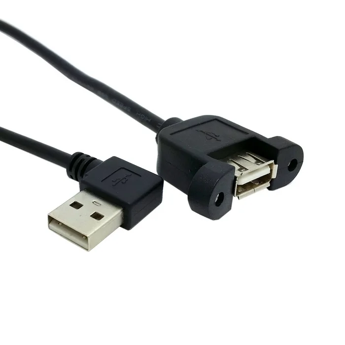 1m 3ft 90 Degree Straight & Right Angled USB 2.0 A Male to Female Extension Cable Angle 100cm With Panel Mount Hole