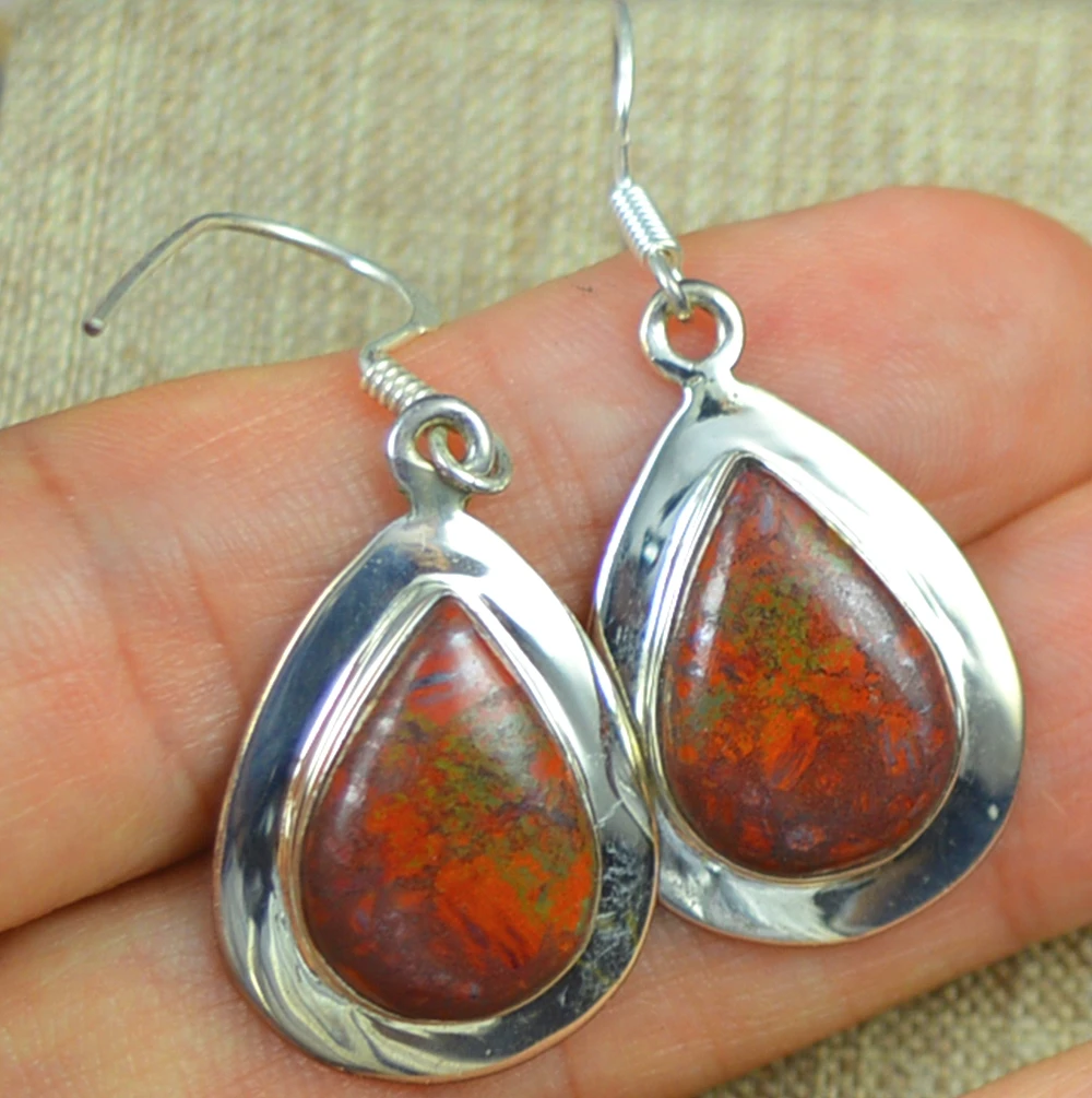 LoveGem Genuine Red Turquoise EARRINGS 925 Sterling Silver,  43 mm, KE0046