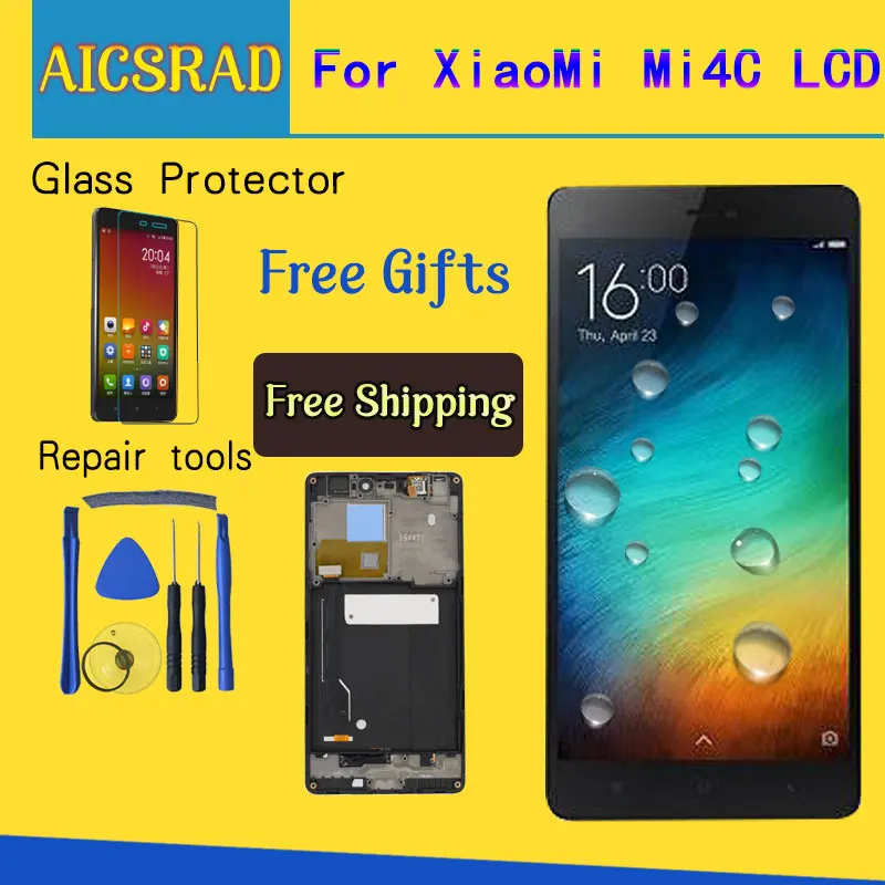 

AICSRAD 100% Tested Working LCD Display Touch Screen Digitizer Assembly with Frame For Xiaomi Mi4c Mi 4c M4c Phone Replace Parts