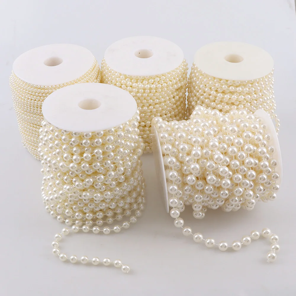 1-5 Meters 3-10mm Fishing Line Artificial Imitation Pearl Round Beads Chain For Wedding Bridal Bouquet Flower Decoration