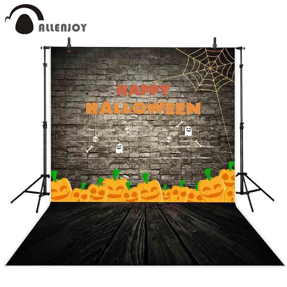 

Allenjoy photo background Halloween retro brick wall wooden floor cartoon pumpkin spider ghost celebration backdrop sessions