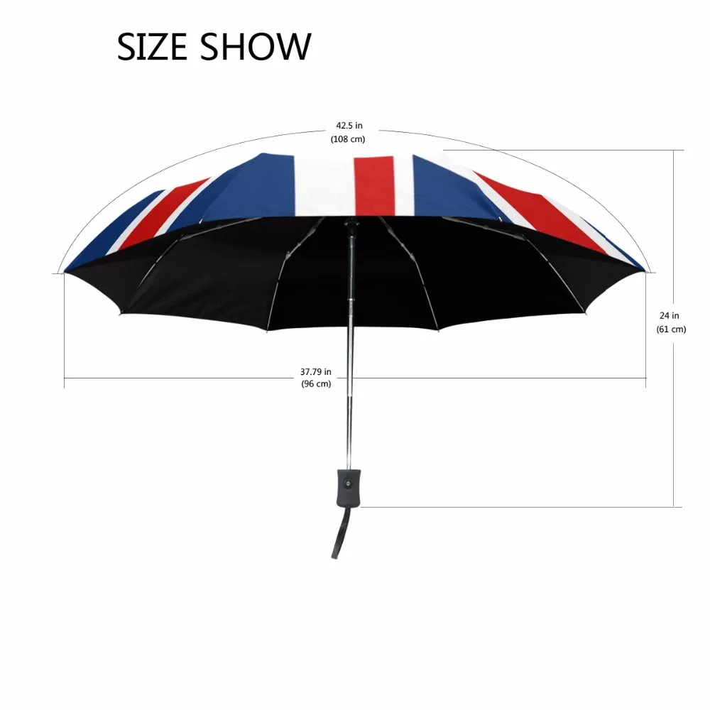 Fully Automatic Umbrella New Arrival Three Folding UK Britain Flag Parasol Sunny Rainy Umbrellas for Women with Black Coating