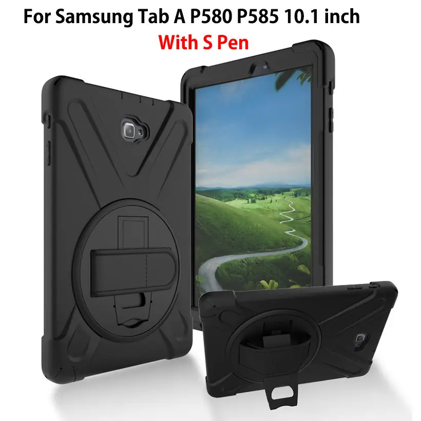 Case For Samsung Galaxy Tab A A6 10.1 2016 with S Pen SM-P585Y P585 P580 Cover Shockproof Heavy Duty Silicone Hard Hand Holder