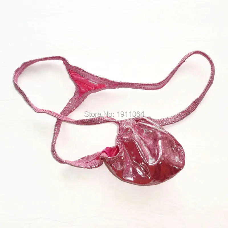 Mens string Thong Bulge Pouch G4036 T-back Shiny Metallic Foiled silver dots Pink