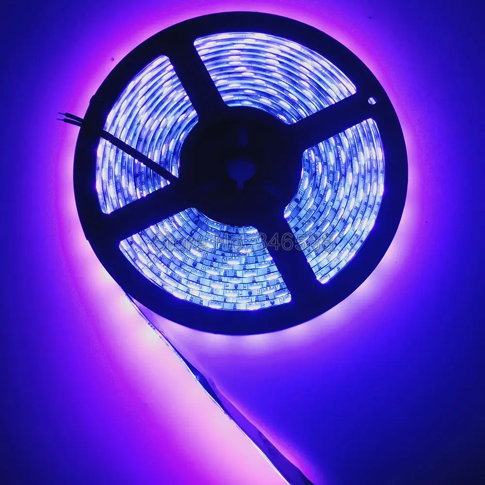 Bande lumineuse LED SMD, Flexible, 5m 12V DC 5050 UV, 395nm-405nm, ruban de lumière ultraviolette, IP20 IP65, PCB noir blanc pour DJ, Fluorescence