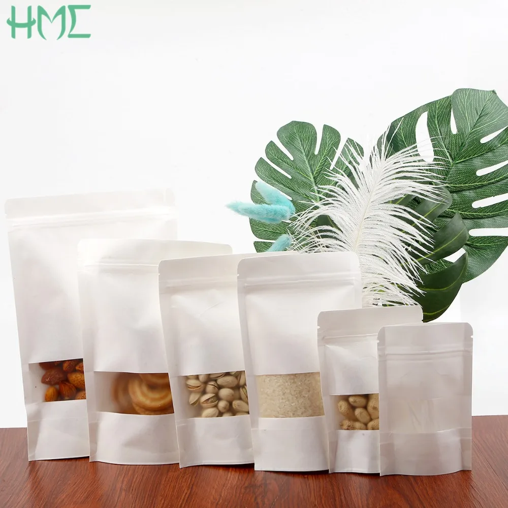 10pcs White Stand up Paper Frosted Window Bag Snack Biscuit Tea Packaging Storage Ziplock Bag Gift Pouches For Jewelry Display