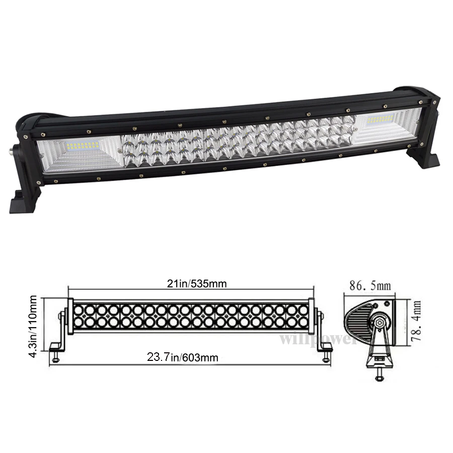 Auxtings 22inch 270w Curved 3-rows movable bracket IP67 waterproof high power high lumens tri rows 21''7D LED light bar offroad