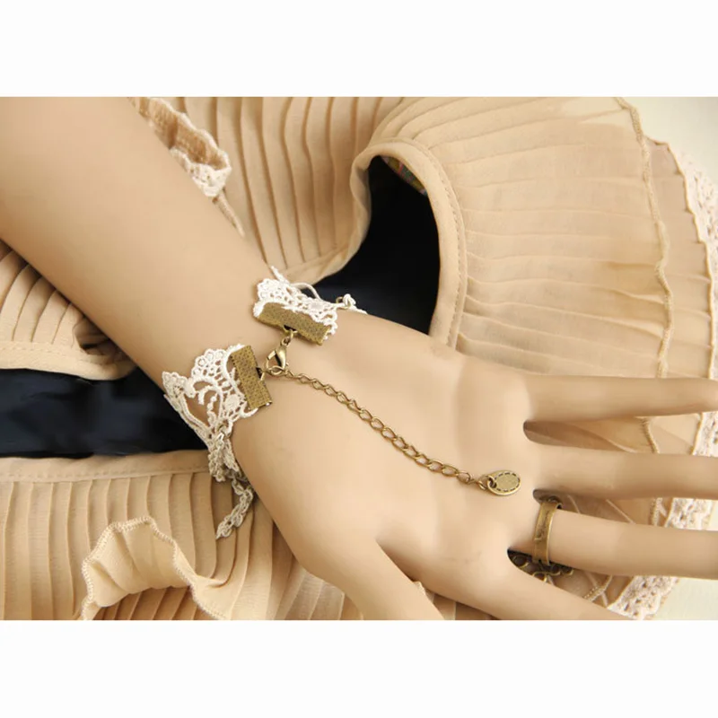 اليدوية المرأة الخرز قطرة الطبقات سلسلة فو اللؤلؤ زهرة الدانتيل الأبيض قابل للتعديل حلقة وسوار الرقيق مجموعة القوطية لوليتا الزفاف #5