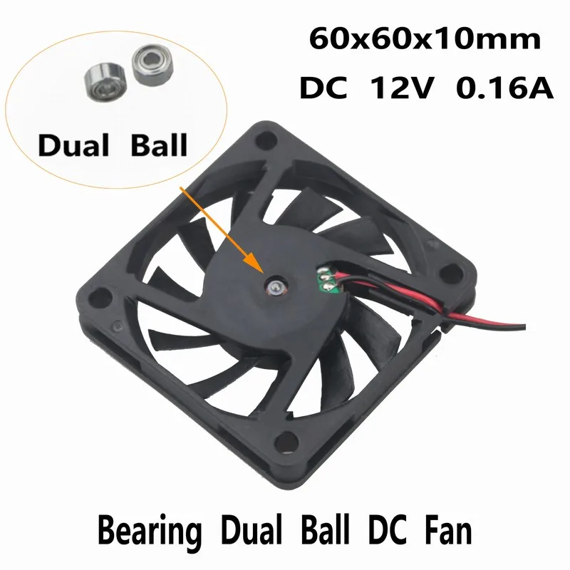 

1 Piece Gdstime 12V Dual Ball 6010 60mm x 10mm 6cm DC Brushless Cooling Fan 60mm*60mm*10mm PC CPU VAG Heatsink Cooler 60x60x10mm