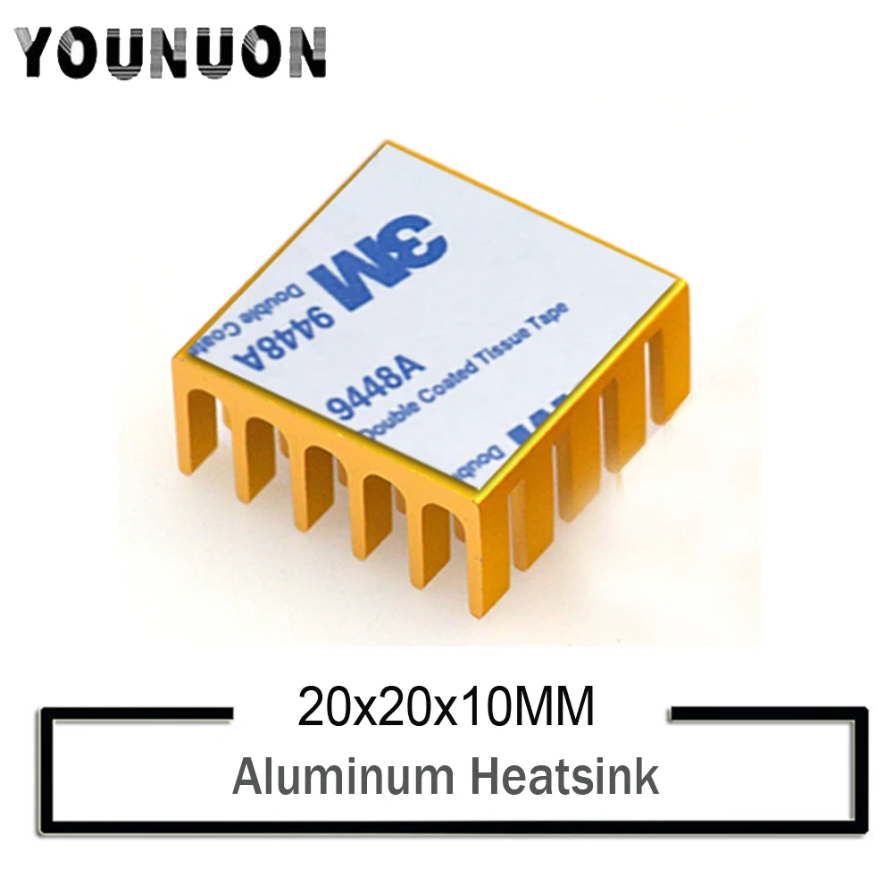 100Pcs YOUNUON 20mm x 20mm x 10mm Aluminum Heatsink Heat Sink Radiator Cooling For Electronic Chip IC LED computer With 3M Tape