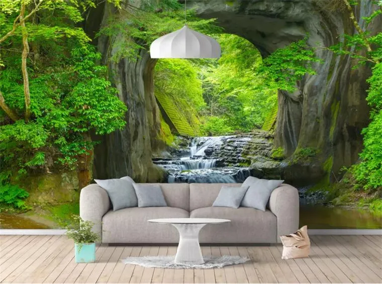 

Custom 3D fresh rill Forest Wall Mural Photo Wallpaper Scenery For Walls 3D Room Landscape Wall Paper For Living Room Home Decor