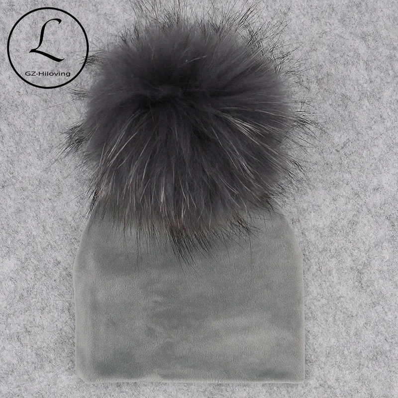 2018 Winter Warm Cute Baby Girls Boys Velvet Beanie Hats Ins Fashion Solid Soft Thick Flannel Babies Kids Real Fur Pom Pom Hat