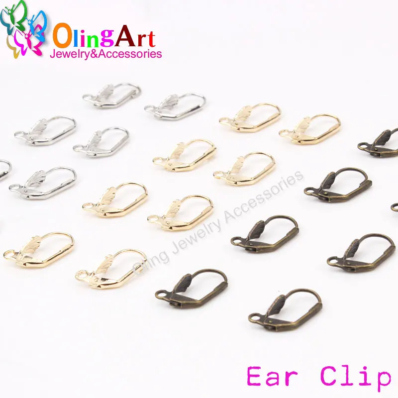 OlinglArt 24pcs french ear hook wire clasp 10*16mm Silver-color& Gold Bronze jewelry DIY Earring findings