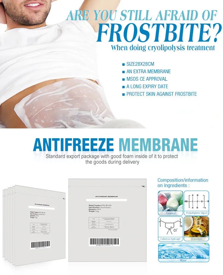 Free Shipping -- Anti freezing Membrane for freezing fat therapy Cryo pads Antifreeze cooling Gel film 50 PCS per lot