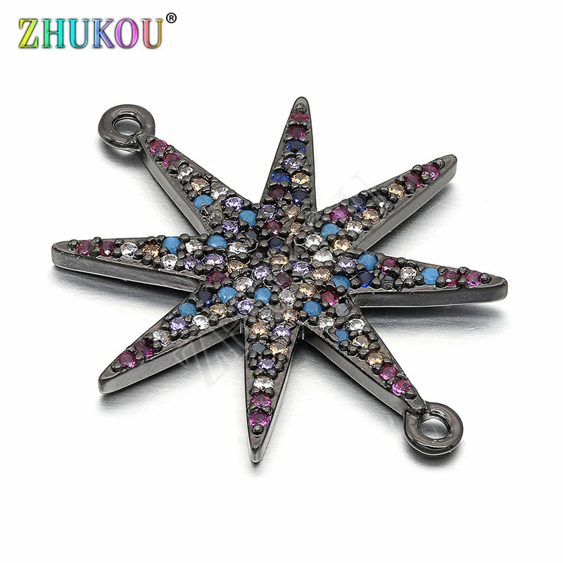 24*29mm Handmade Brass Cubic Zirconia Star Charms Connector DIY Jewelry Findings, Hole: 1mm,  Model: VS192