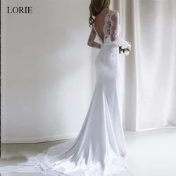 LORIE-vestidos de novia elegantes de encaje, vestidos de fiesta de sirena, manga larga, espalda abierta, princesa Briide, ilusión, hecho a medida, talla grande