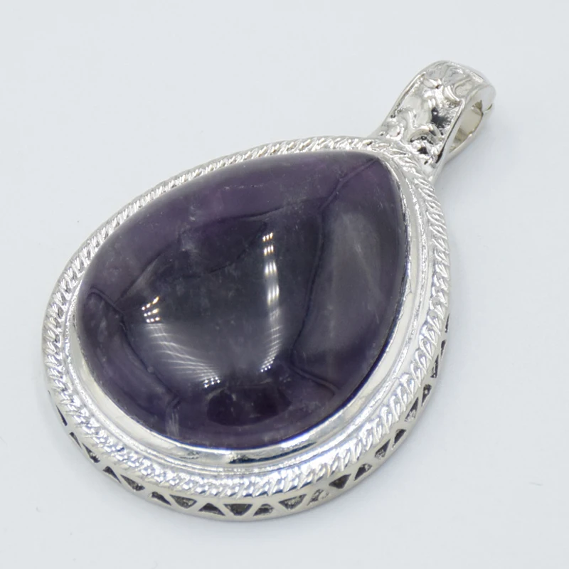 New Silver Plated Big Size Water Drop Necklace Pendants Natural Amethysts Crystal Tiger eye Stone Teardrop Bead Pendant Jewelry