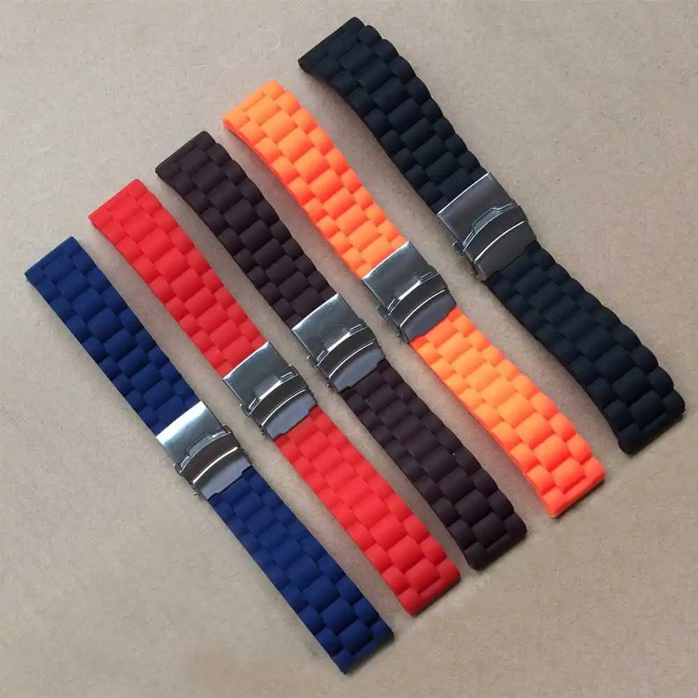 1pcs 16 18 20 22 24 mm New Silicone Rubber stripe Watch Strap fashion Watch Band Deployment Buckle Waterproof BLack Watchband