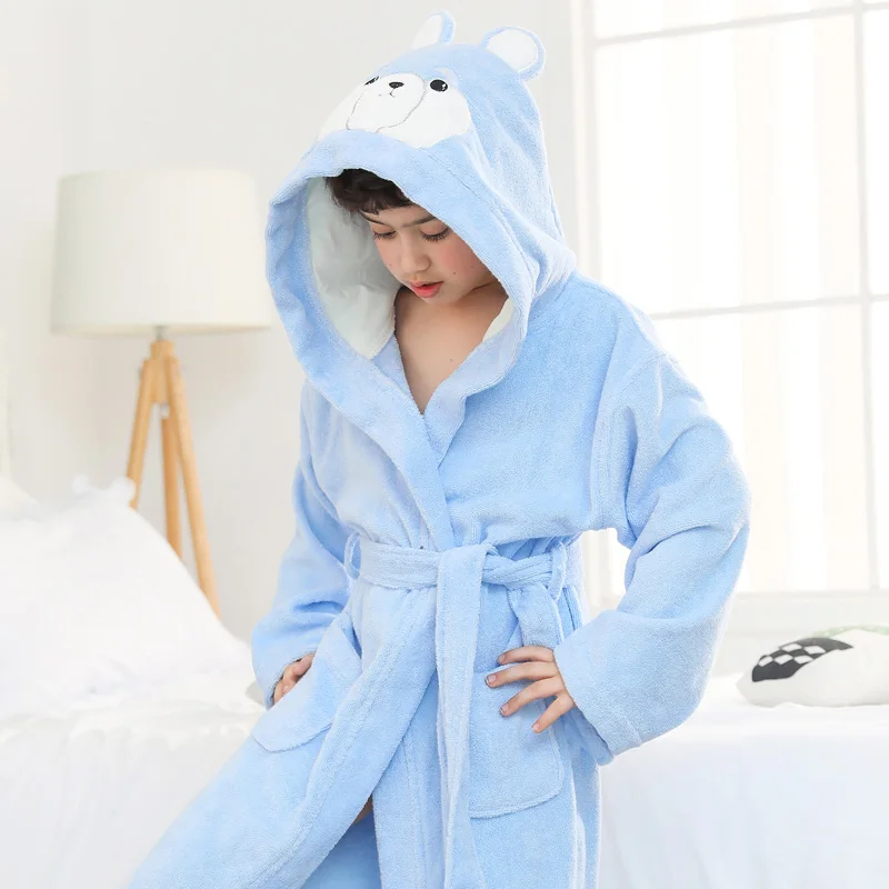 

Children Robes Hood Pajamas Thick Cotton Towel Fleece Bear Nightwear Robes for 2-16 Years Old Girls Boys Baby Bathrobes