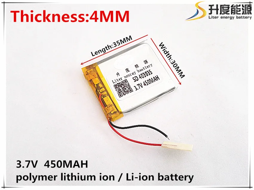 5pcs [SD] 3.7V,450mAH,[403035] Polymer lithium ion / Li-ion battery for TOY,POWER BANK,GPS,mp3,mp4,cell phone,speaker