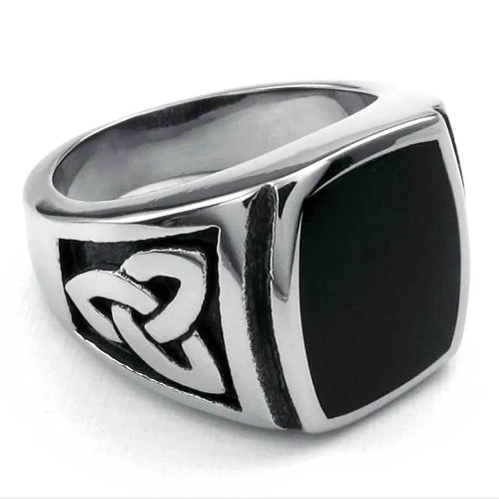 Fashion New Jewelry Stainless Steel Ring Knot Signet Jewelry Heavy Wide Ring Black Silver color Ring Size 7 -15