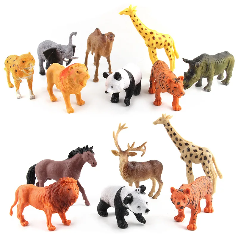 Hot 12PCS/set Animal Kingdom Plastic Zoo Animal Figure Tiger Leopard Hippo Giraffe Kids Toy Lovely Animal Toys Set Gift For kids