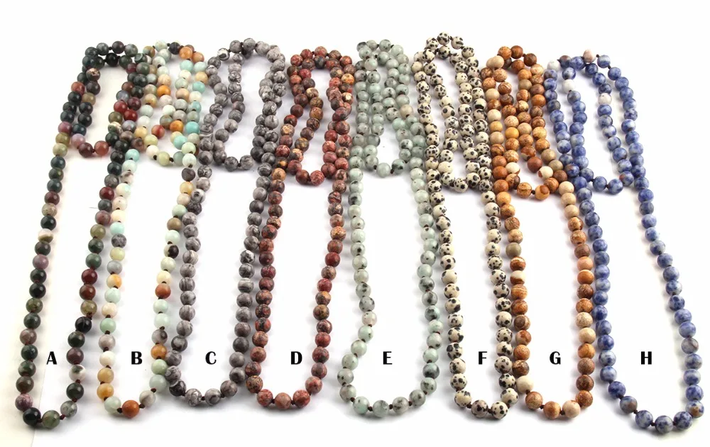 Fashion  Semi Precious Stones Beads Statement Necklaces long Knotted Beads Necklace