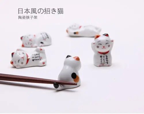 Novo conjunto de 5pcs suporte de cerâmica para pauzinhos descanso gatos propóticos