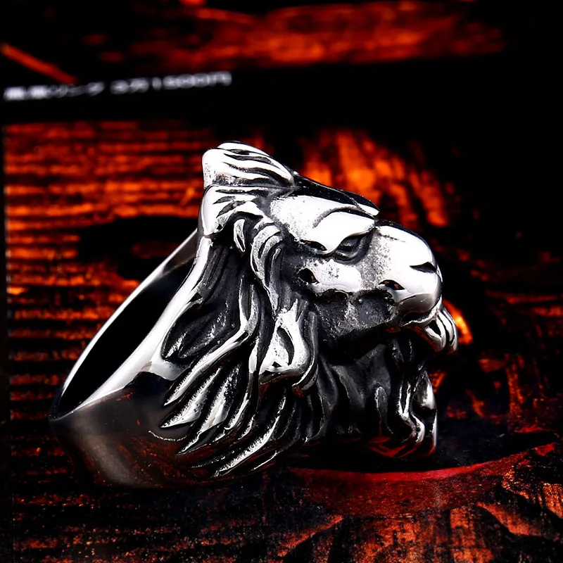 BEIER Punk Male Female Lion Heads Finger Stainles Steel Animal Rings For Men And Women Vintage Personality product BR8-676