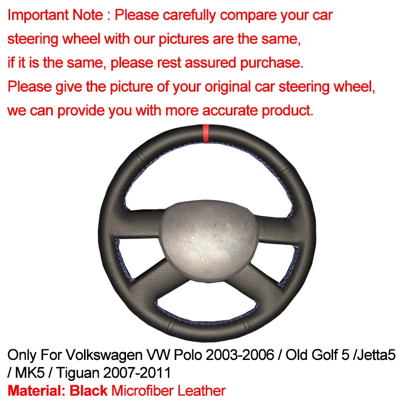 HuiER Hand Sewing Car Steering Wheel Cover For Volkswagen VW Polo 2003-2006 Old Golf 5 Jetta 5 MK5 Tiguan 2007 - 2009 2010 2011