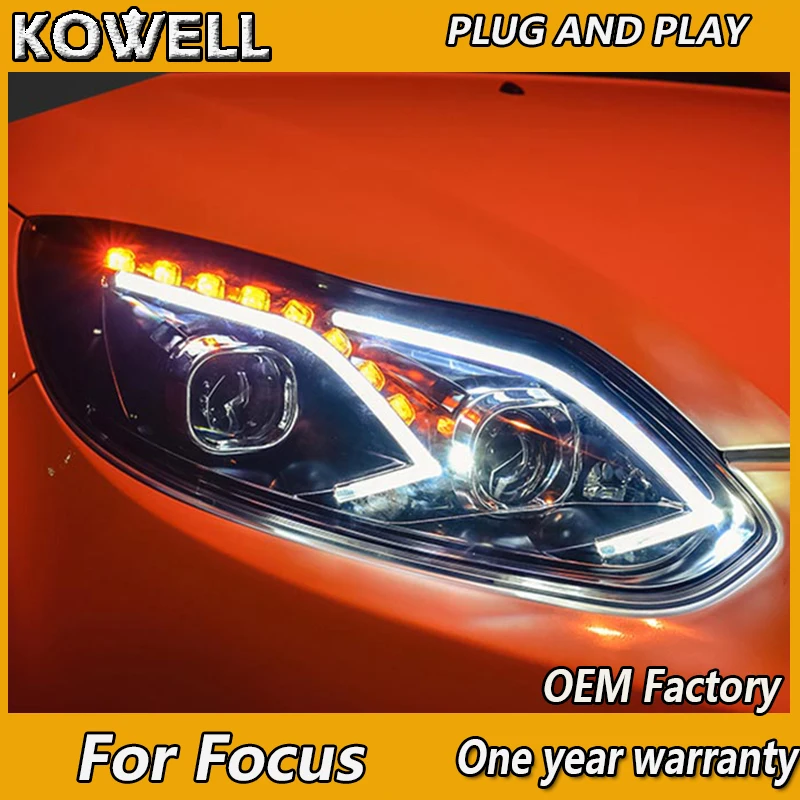 KOWELL Stylizacja samochodu dla Ford Focus Head Light 2012 2013 2014 Focus 3 Reflektor DRL Kierunkowskaz Światła drogowe Soczewka projektora