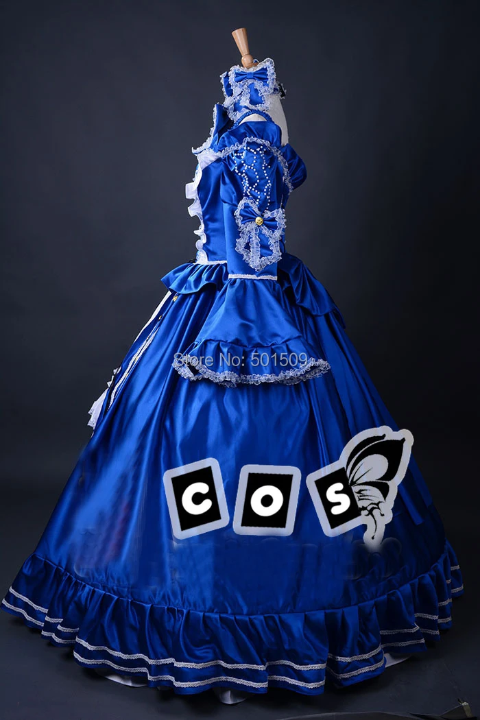 royal blue lace cartoon cosplay medieval dress Renaissance lace Gown queen costume Victorian /Marie Antoinette/ Belle Ball