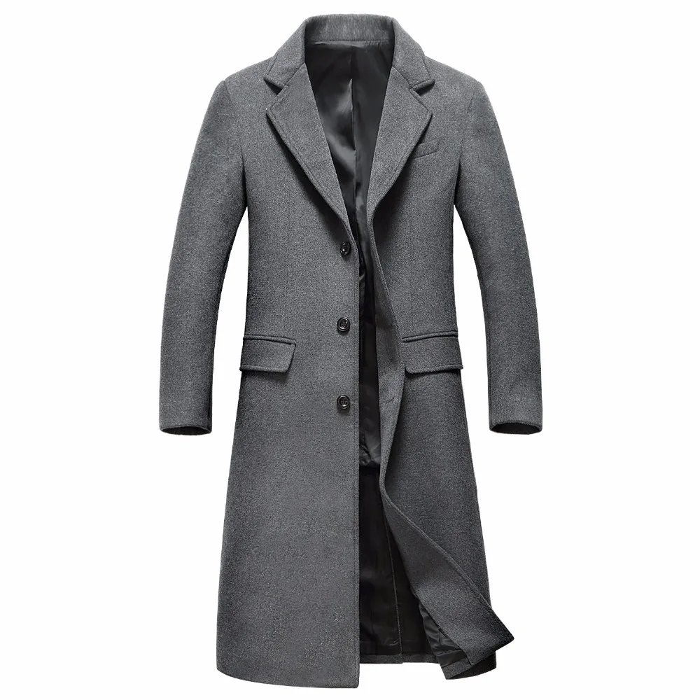 

Shanghai Story Autumn/Winter Mens Silm Fit Long Wool Blend Trench Coats Fashion Solid Overcoat Sobretudo Masculinos Inverno