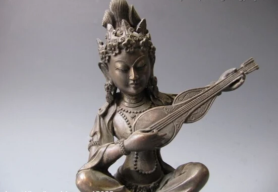 Free Shipping Tibet Buddhism Pure Bronze Copper Lute Fairies Kwan-Yin Guan Yin Buddha Statue