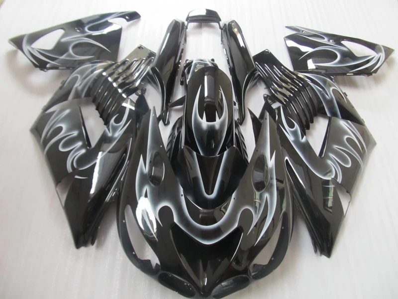 Injection molding fairing kit For Kawasaki ZX14R 06 07 08 09 2006-2009 white flames black (100% ABS) ZX14R fairings OP02