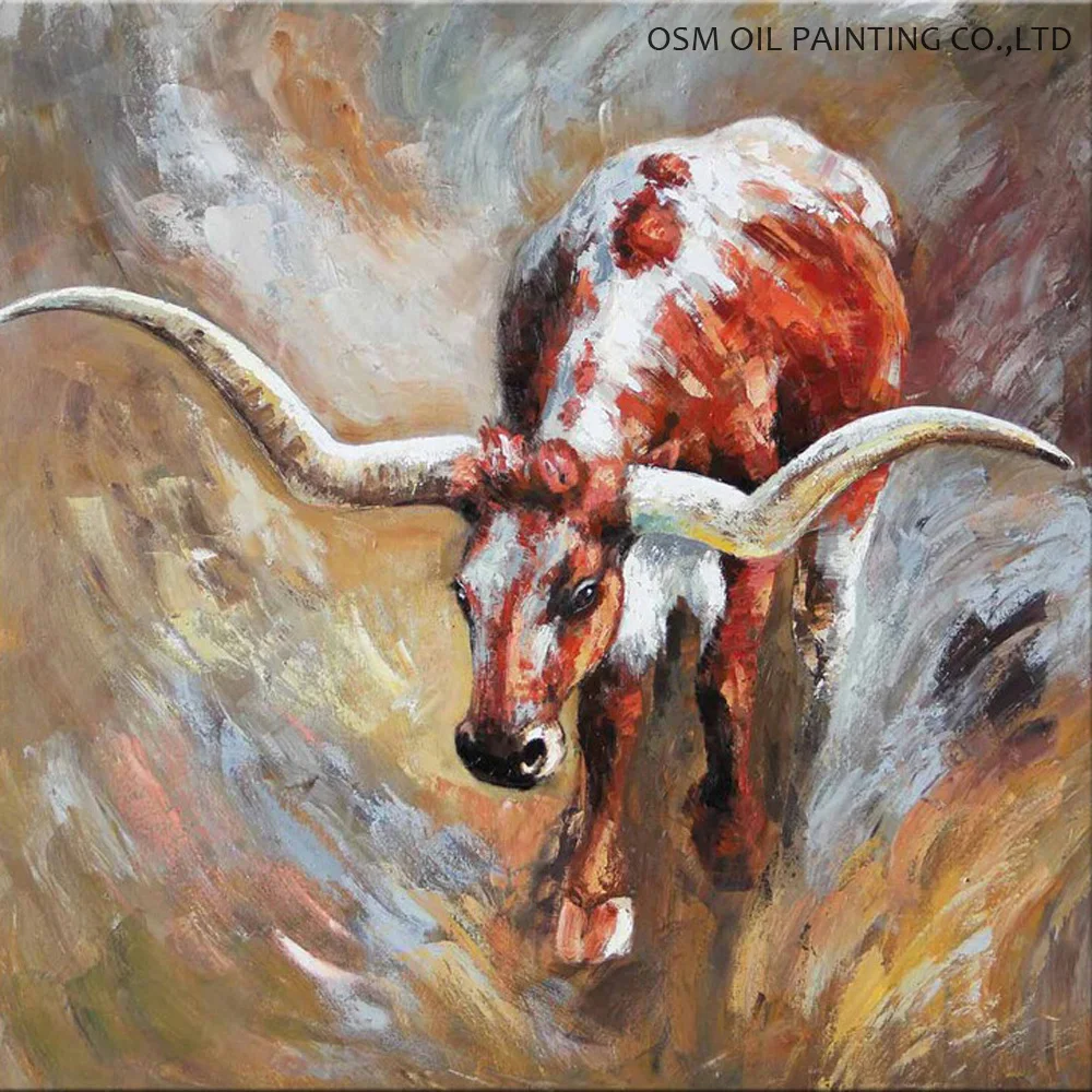 

Superb Artist Hand-painted High Quality Modern Bull Animals Oil Painting Decorative Texas Longhorn OX Oil Painting For Decor