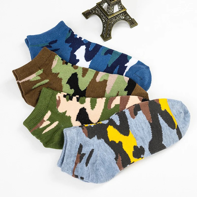 1 Pairs Men\'s Socks Spring and Summer Cotton Camouflage Army Style Casual Boat Socks Man Short Socks