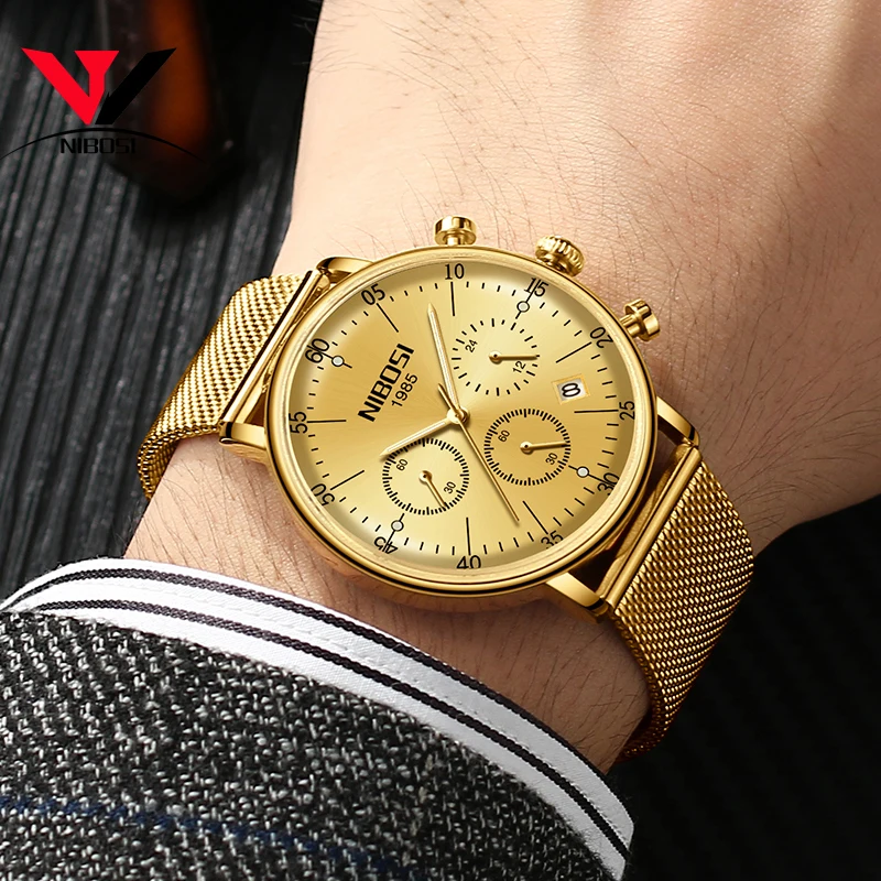 Montre Homme 2018 NIBOSI Watches Men Luxury Brand Convex Face Waterproof Mesh Strap Analog Quartz Male Clock Relogio Masculino