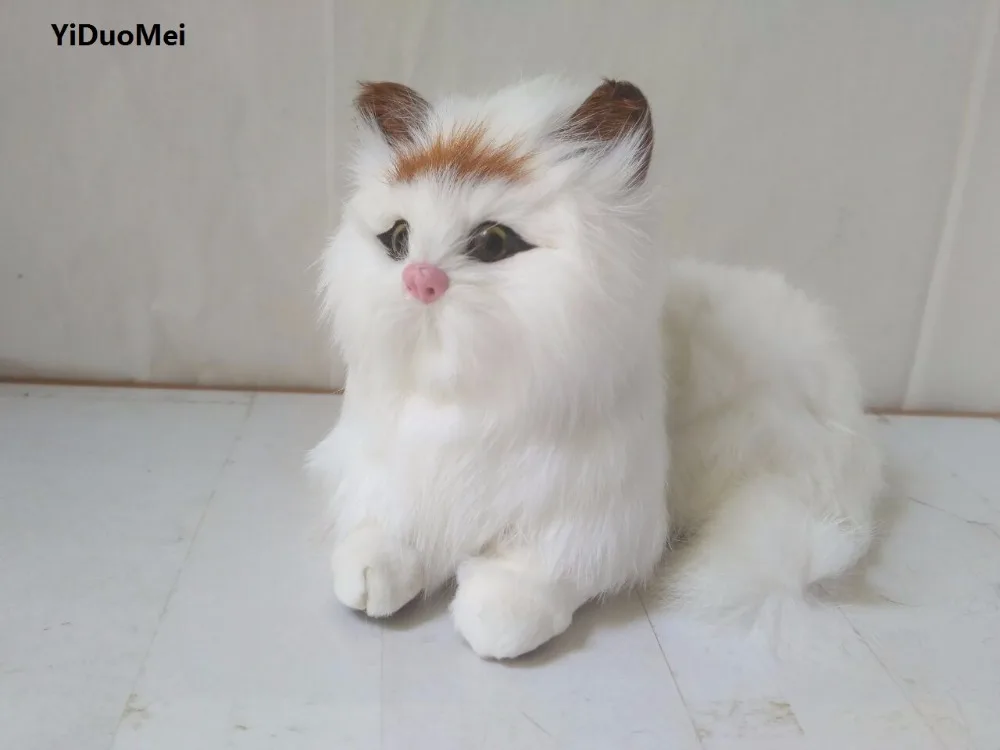 

about 15x12cm artificial prone cat model plastic&furs white cat handicraft prop,home decoration gift p0719
